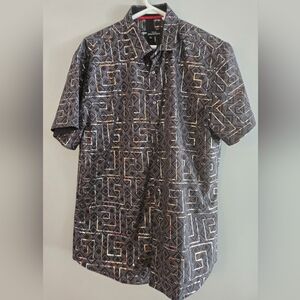 Men's Italian fashion Button Down Short Sleeves Shirt Black/Gold‎ VIP collection